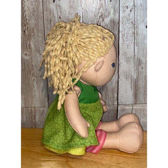 HABA Mali 12" Soft Doll with Blonde Hair, Blue Eyes and Embroidered Face - Picture 5 of 8